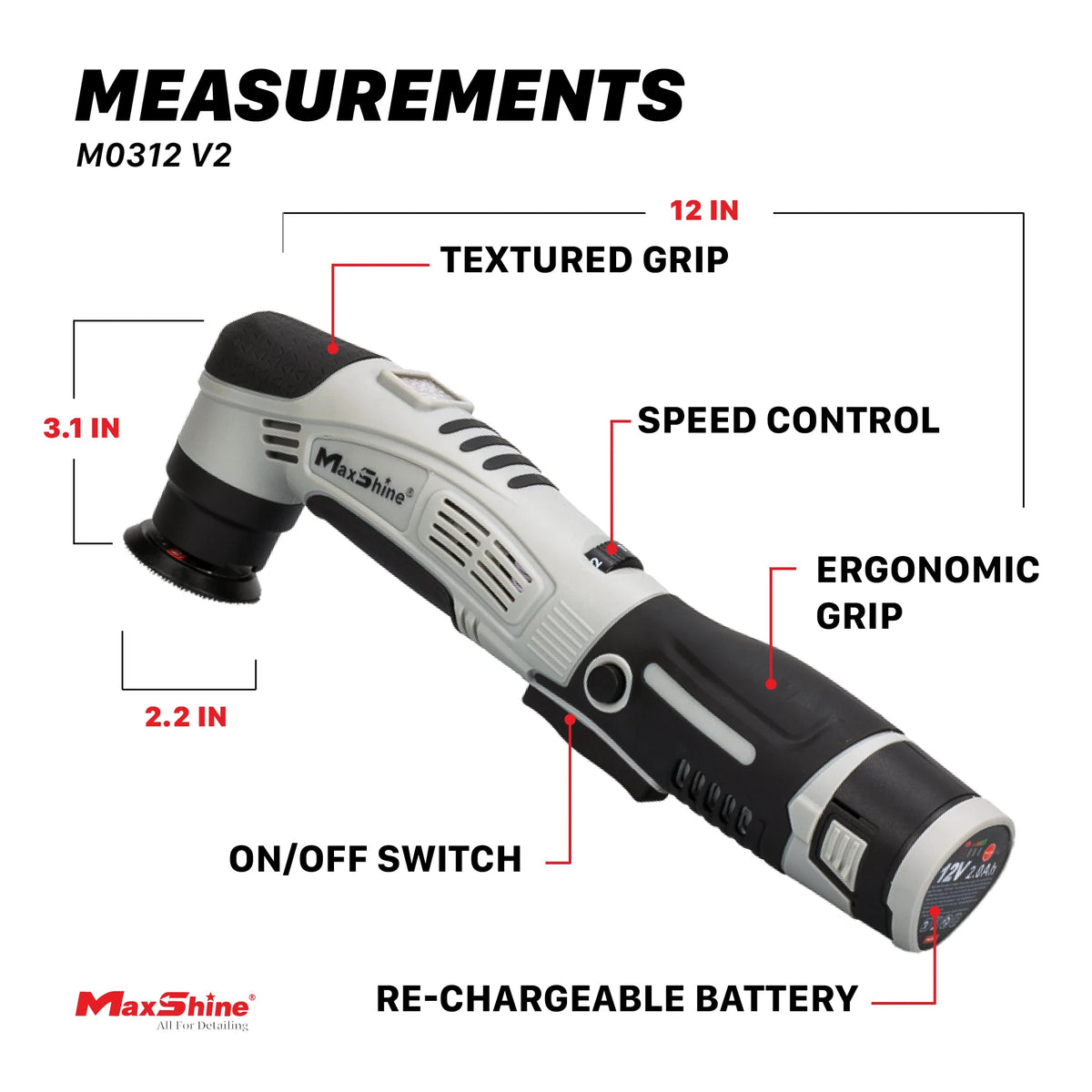 Maxshine Mini Cordless Polisher M0312 V2 Kit | Hybrid Rotary & DA