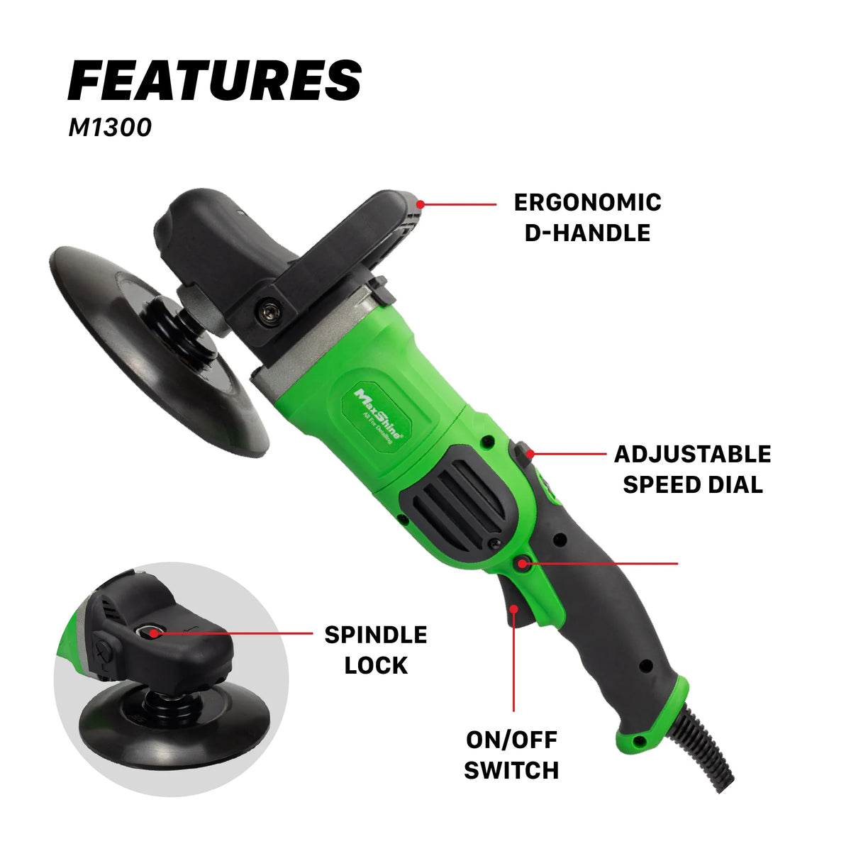 Maxshine Rotary Polisher M1300 Pro - 7 Inch, 1300W