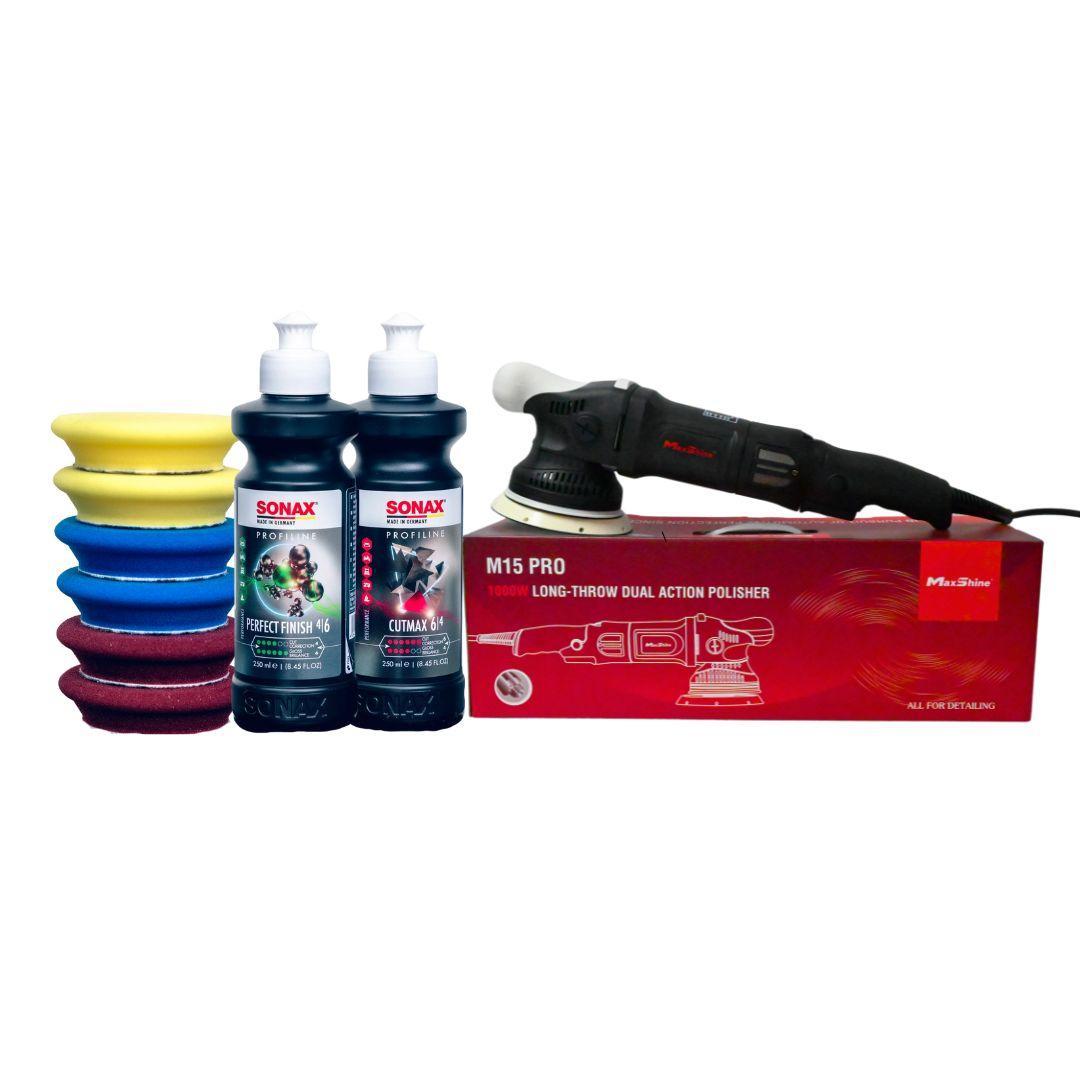 Polishing Professional Kit 1 | Maxshine M15 PRO & Sonax-Polisher Kit-Maxshine Bundle-M15 PRO - Black-250ml-Buff & Shine Uro-Tec Sculpted Edge Pads-Detailing Shed