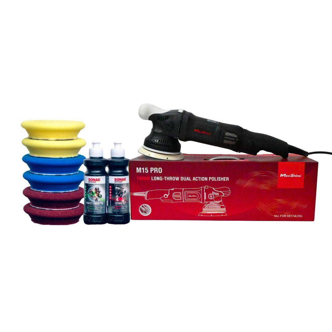 Polishing Professional Kit 1 | Maxshine M15 PRO & Sonax-Polisher Kit-Maxshine Bundle-M15 PRO - Black-250ml-Buff & Shine Uro-Tec Sculpted Edge Pads-Detailing Shed