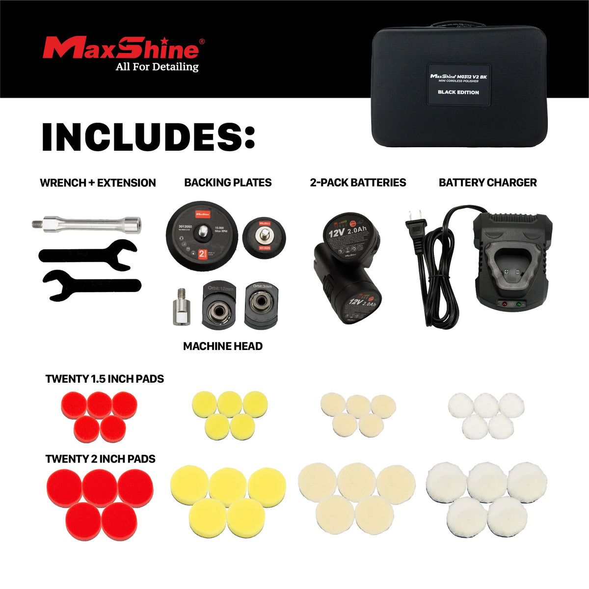 Maxshine Mini Cordless Polisher M0312 V2 Kit | Hybrid Rotary & DA
