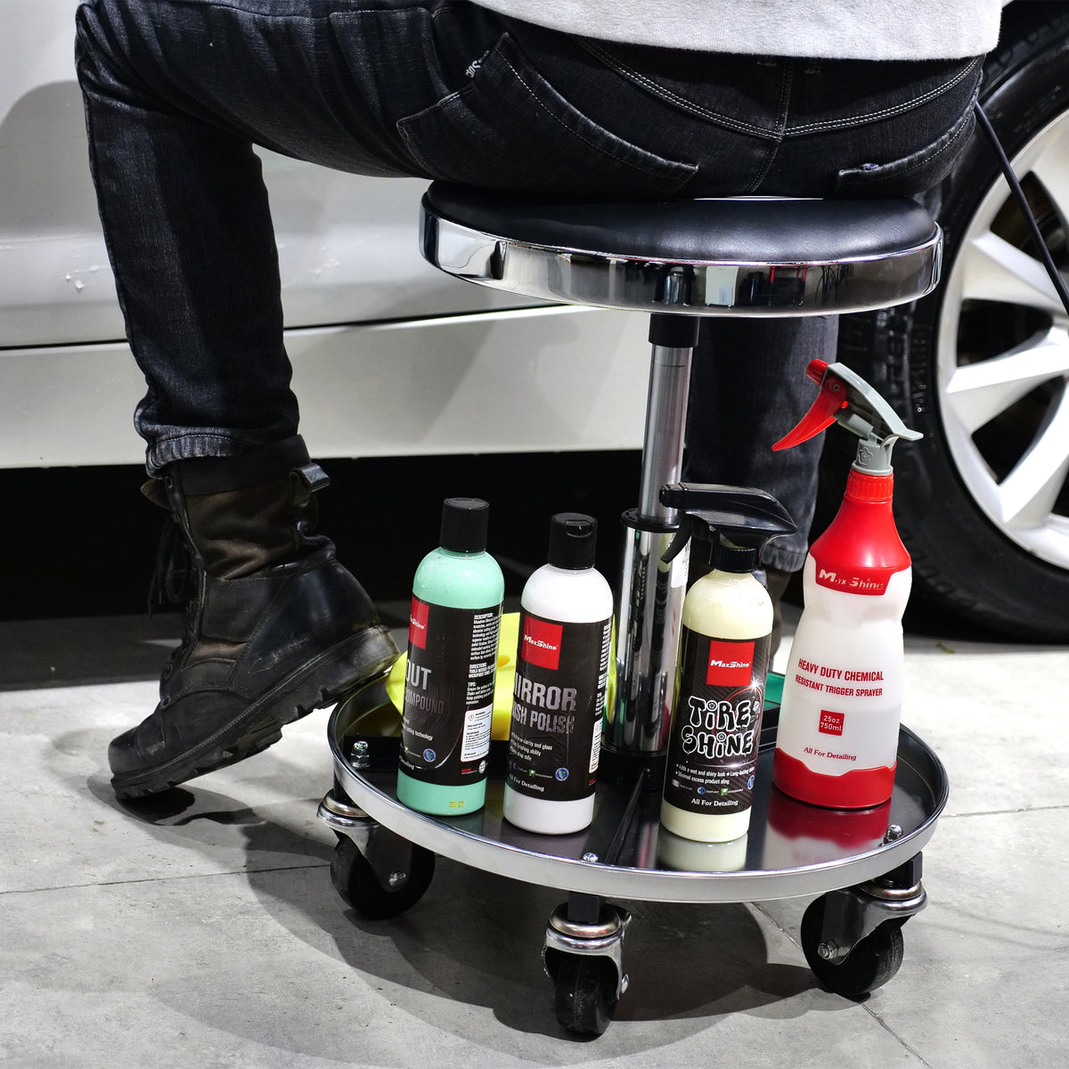 Maxshine Premium Detailing Stool with Tool Tray-Detailing Stool-Maxshine-Detailing Stool Black-Detailing Shed