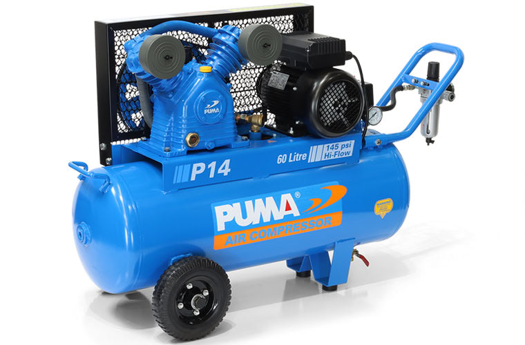 Blue Puma air compressor on a white background