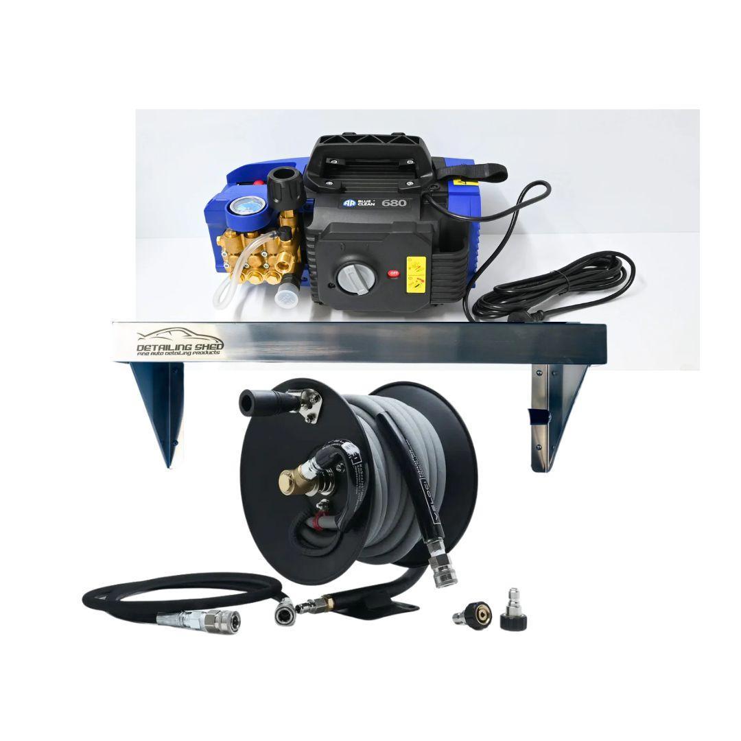 AR Blue 680 Car Pressure Washer Hose Reel Wall Package-Pressure Washer Package-Fast Bundle-Detailing Shed