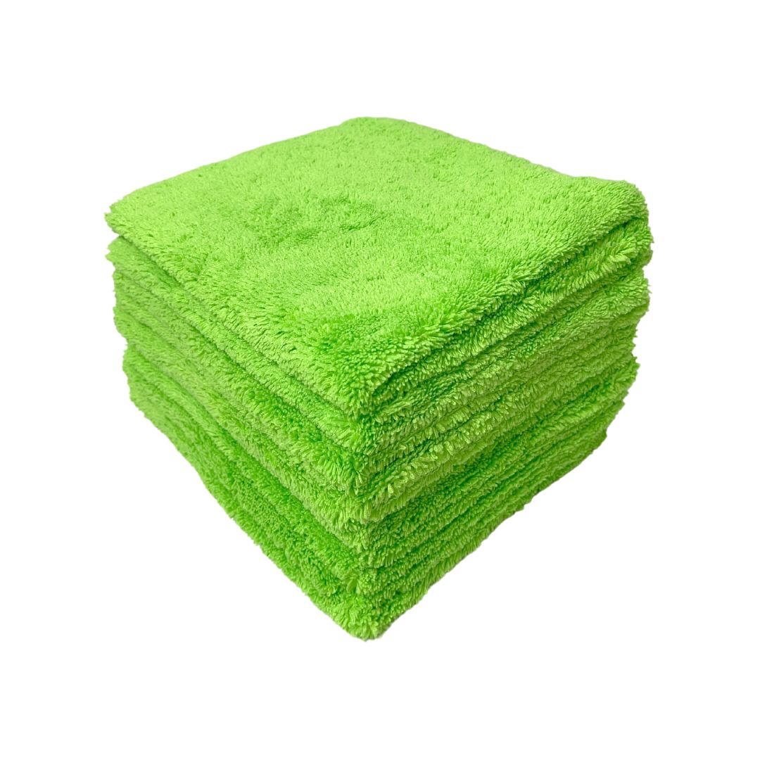 10A The Rag Company Creature Edgeless 420GSM 70/30 Plush Dual Pile Microfiber Towel-MicroFibre Cloth-The Rag Company-10x Pack-Lime Green-Detailing Shed