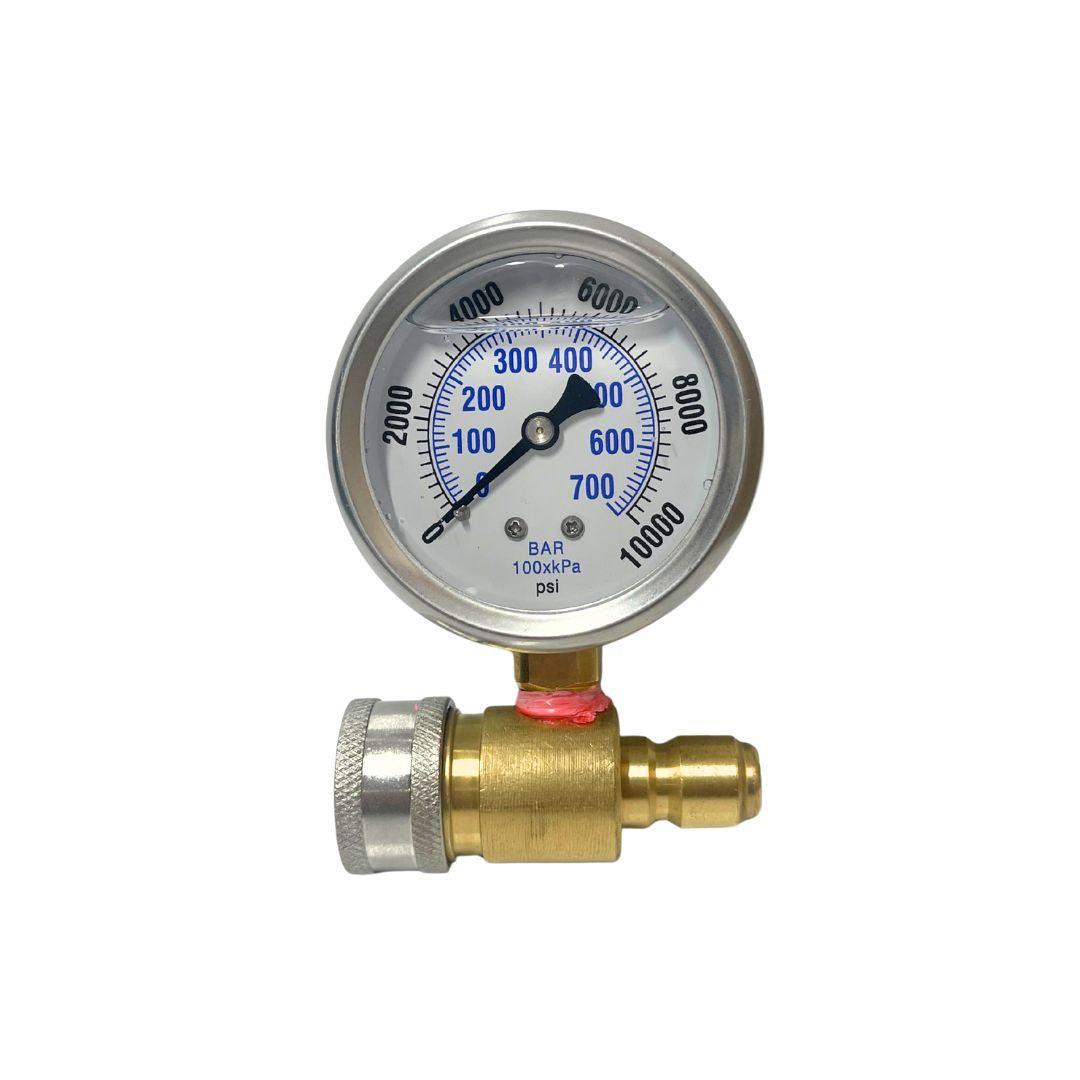 MTM 10,000 PSI Bottom Mount Pressure Gauge with fitting installed-Pressure Washer Accessories-MTM Hydro-Detailing Shed