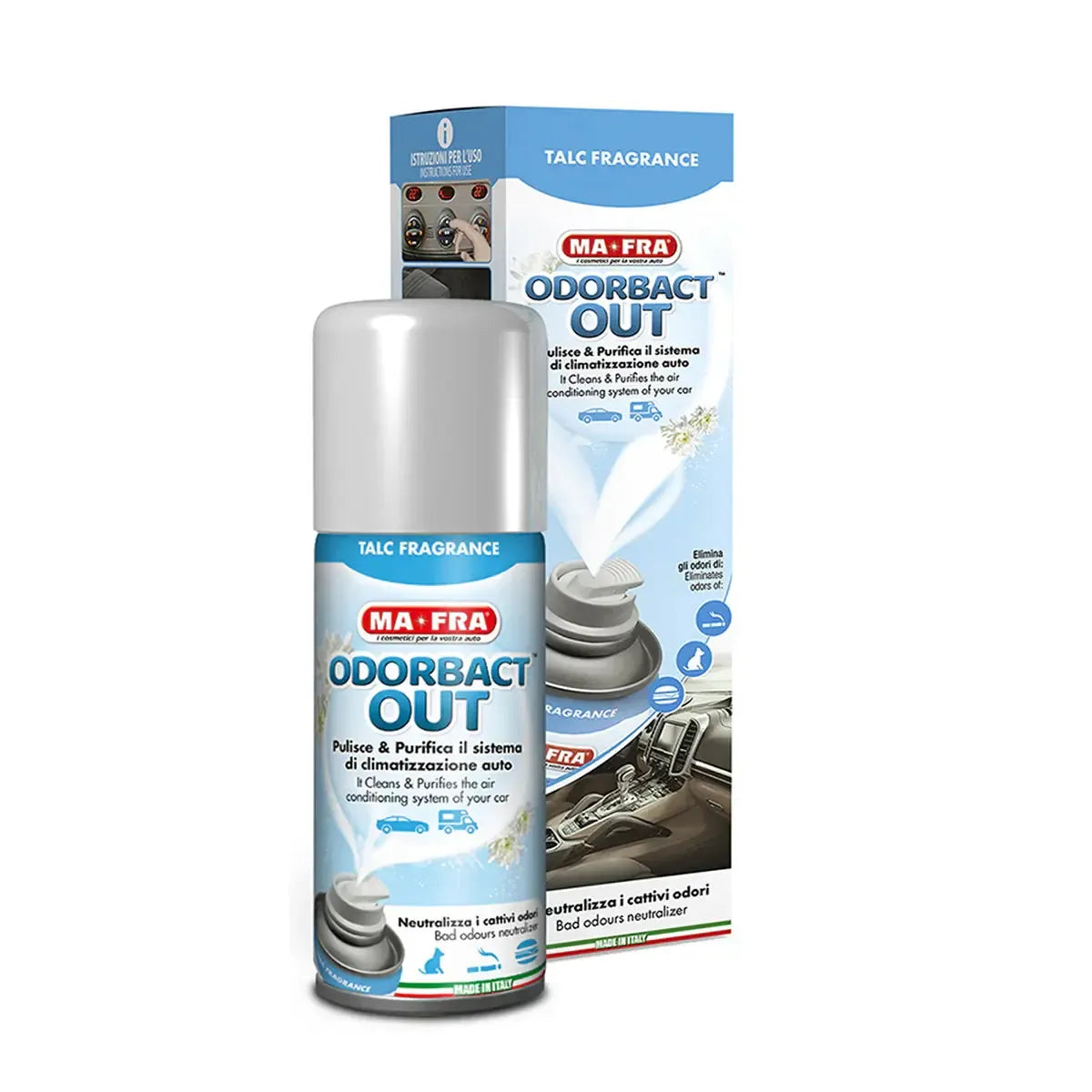 MaFra ODORBACT OUT Interior & AC Purifier-Odour Eliminator-MaFra-Talc Scent 150ml-Detailing Shed