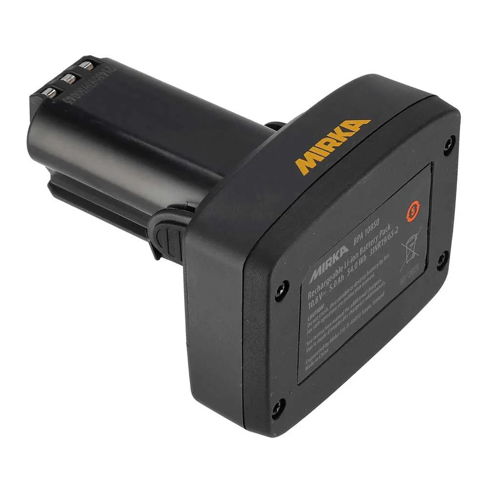 Black battery pack with Mirka branding on a white background