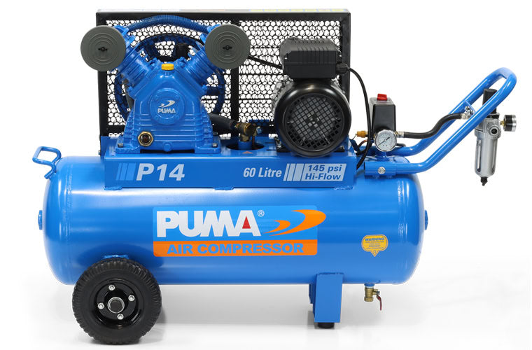 Blue Puma air compressor on a white background