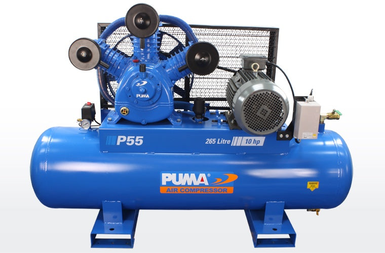 Blue Puma air compressor on a white background