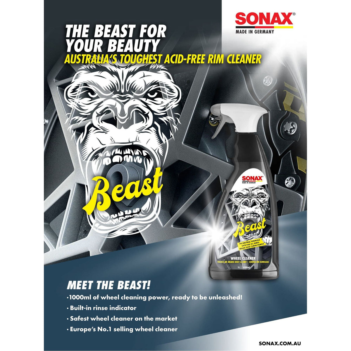 Sonax Wheel Cleaner Beast 1L-Iron remover-SONAX-1L-Detailing Shed