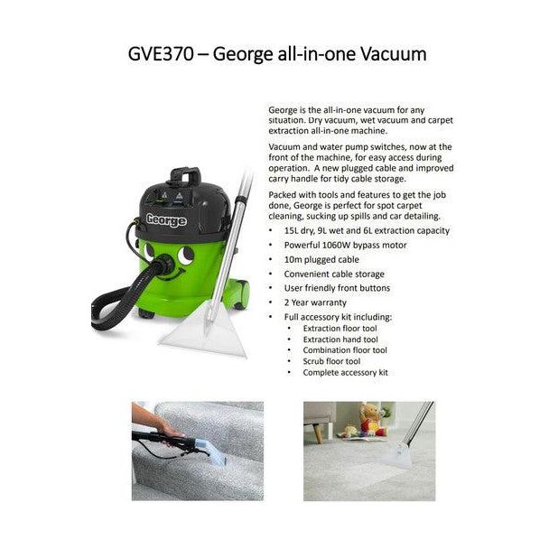 Numatic Commercial Multi 4-in-one Wet, Dry, Extraction and Upholstery George GVE370-Vacuum-Numatic-Green-Detailing Shed