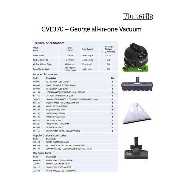 Numatic Commercial Multi 4-in-one Wet, Dry, Extraction and Upholstery George GVE370-Vacuum-Numatic-Green-Detailing Shed