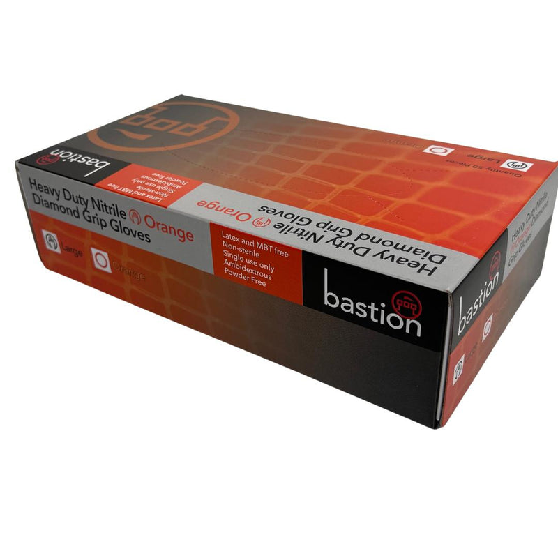 Bastion Heavy Duty Nitrile Diamond Grip Orange, Powder Free, Medium Carton 50-Gloves-Bastion-Large-Detailing Shed