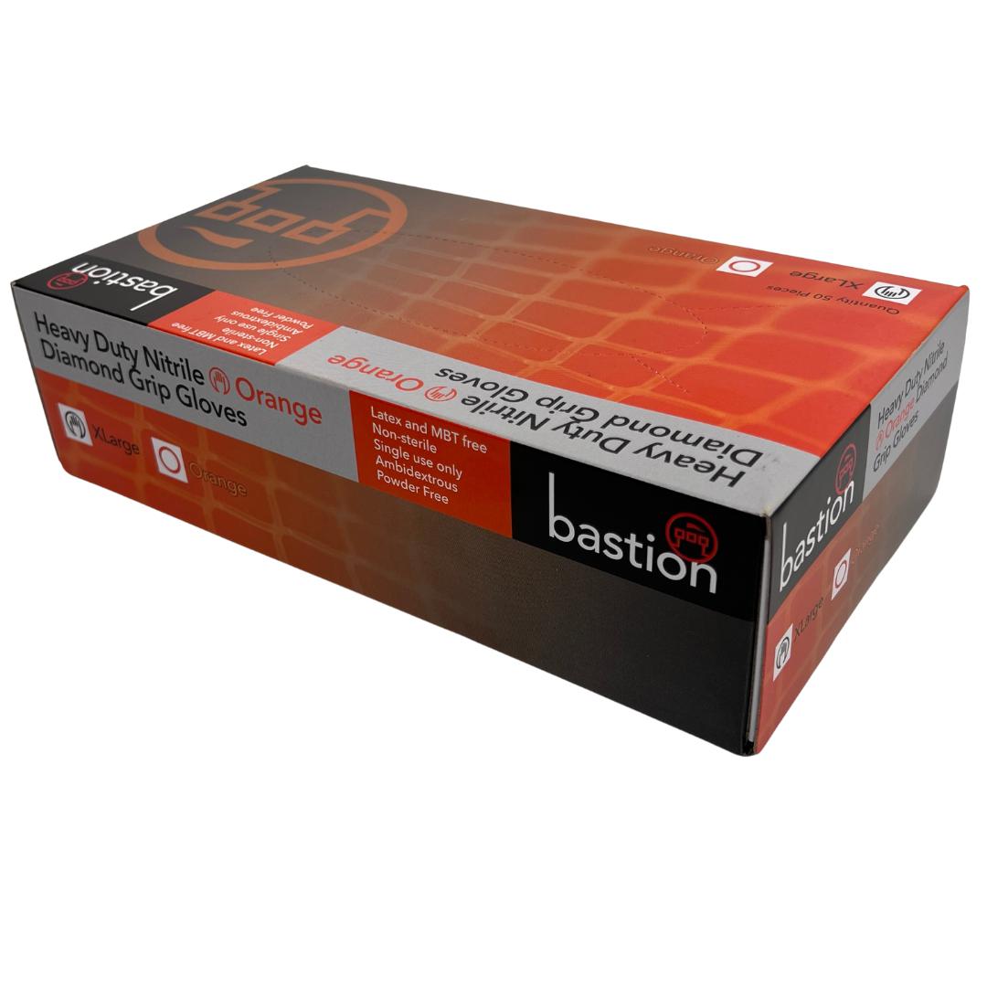 Bastion Heavy Duty Nitrile Diamond Grip Orange, Powder Free, Medium Carton 50-Gloves-Bastion-xLarge-Detailing Shed