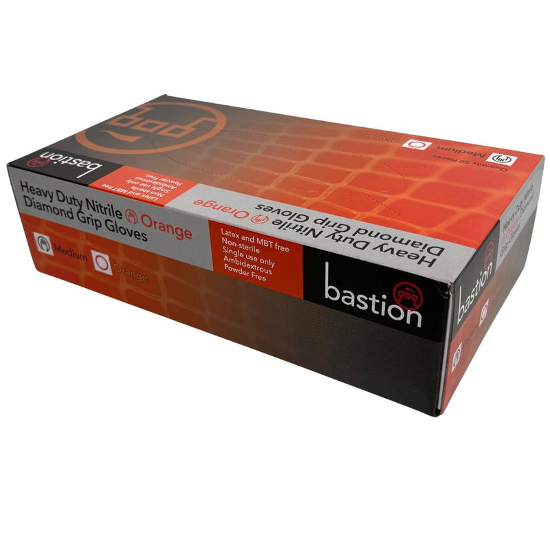 Bastion Heavy Duty Nitrile Diamond Grip Orange, Powder Free, Medium Carton 50-Gloves-Bastion-Medium-Detailing Shed