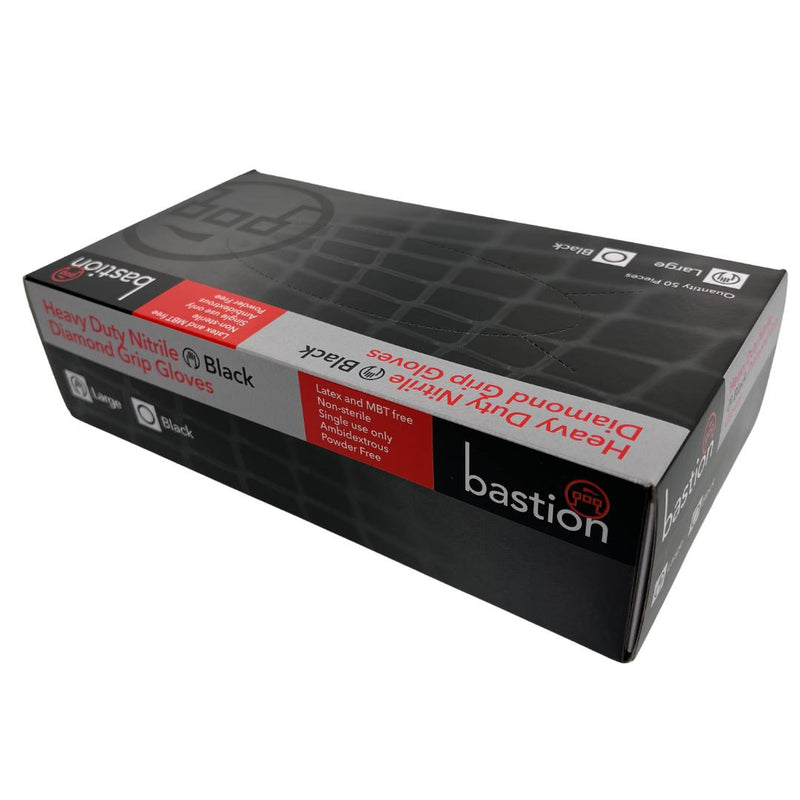 Bastion Heavy Duty Nitrile Diamond Grip Black, Powder Free, Medium - Carton 500-Gloves-Bastion-Large-Detailing Shed