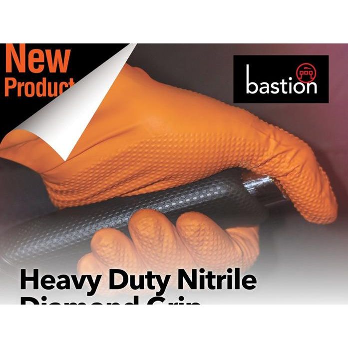 Bastion Heavy Duty Nitrile Diamond Grip Orange, Powder Free, Medium Carton500-Gloves-Bastion-Medium-Detailing Shed