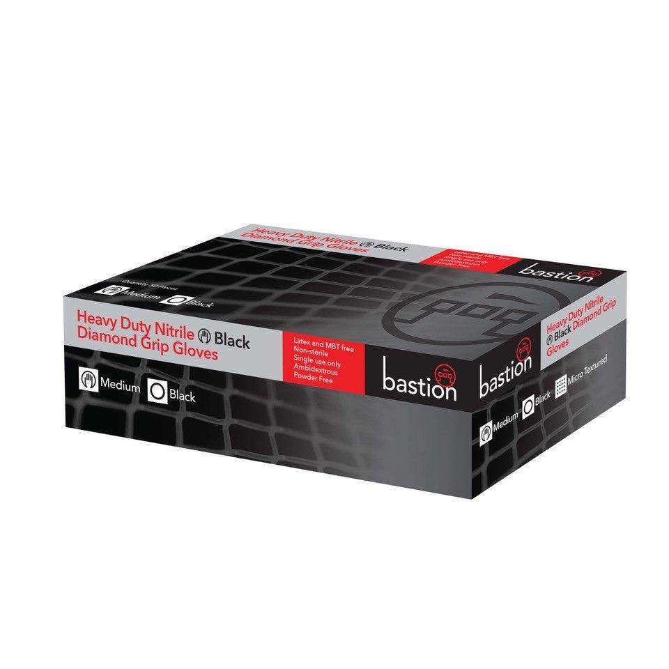 Bastion Heavy Duty Nitrile Diamond Grip Black, Powder Free - Carton 50