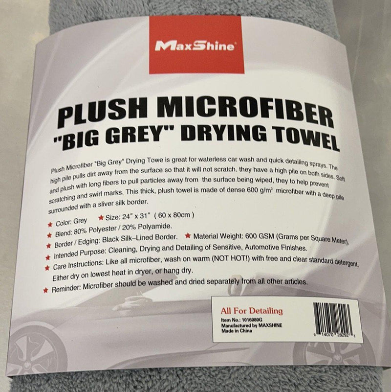 Maxshine 600GSM Big Grey Drying Microfiber Towel with Silver Silk Border 60cm x 80cm-Drying Towel-Maxshine-1x Big Drying Microfiber Towel-Detailing Shed