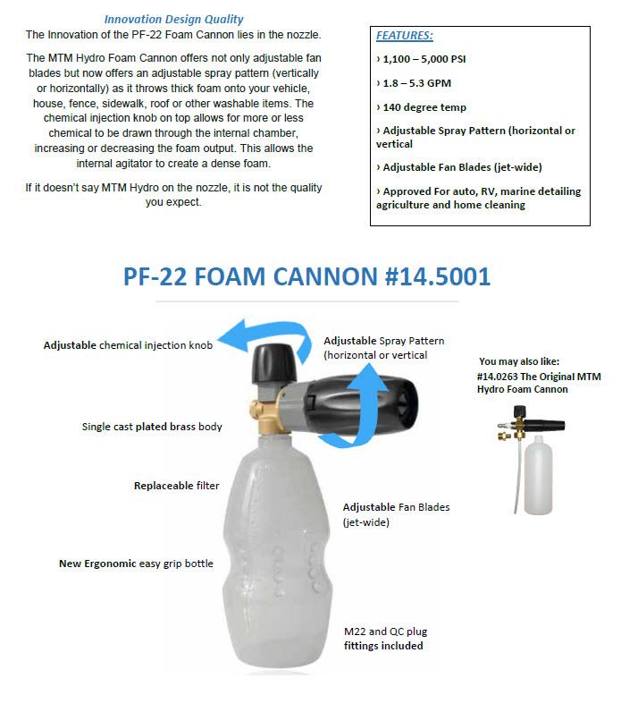 MTM Hydro PF22.2 Foam Cannon Inc M22 and Quick Connect-Pressure Washer Accessories-MTM Hydro-Detailing Shed